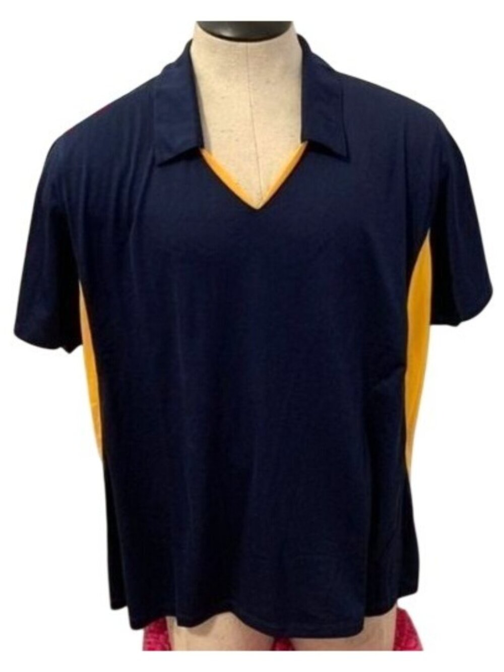 Sportek Sporty Yellow Navy Blue Polo Short Sleeve Shirt Blue Yellow PLUS SIZE 4X